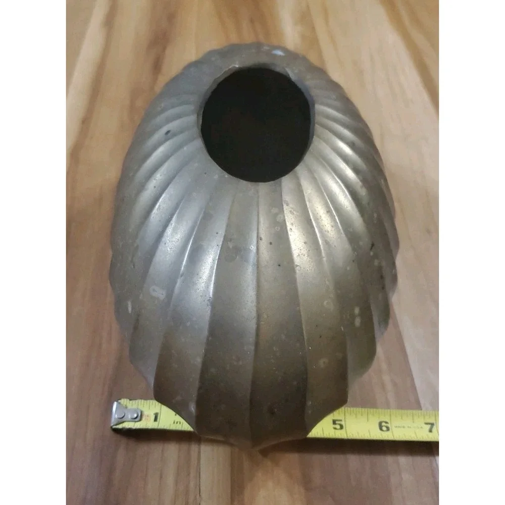 Vintage Solid Brass Oval Ribbed Scallop Vase Planter Decor 12